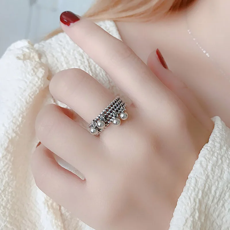 Silver Rings Vintage Punk Silver Color Rings New Trendy Creative Beads Pendant Tassel Geometric Party Jewelry Gifts for Women