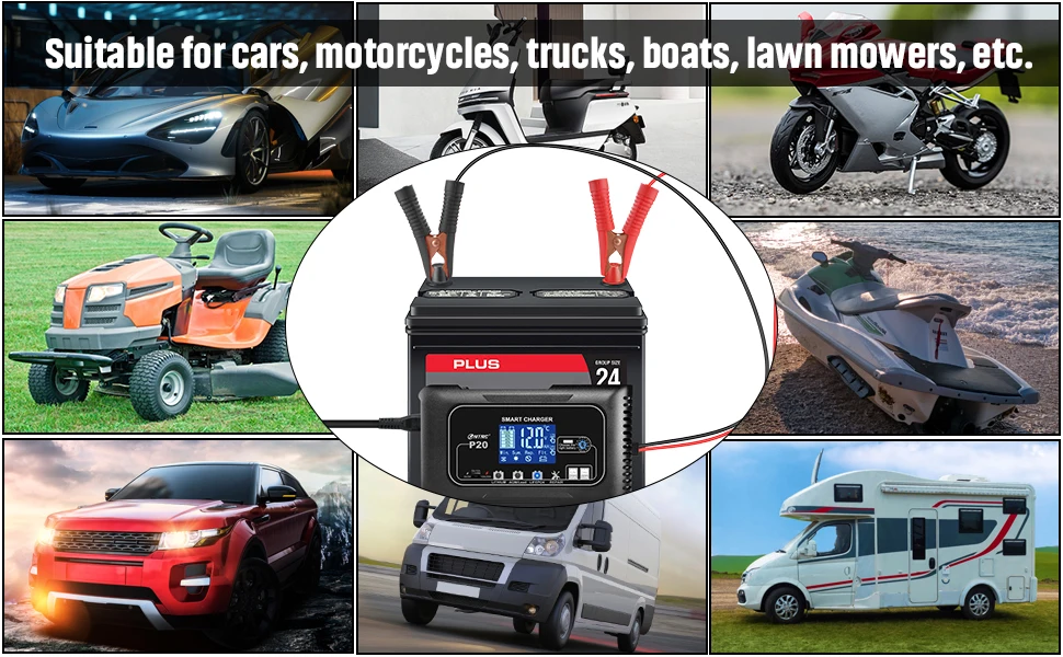12V/24V 20A Full Automatic Car Battery Charger For Motorcycle Lithium Lifepo4 GE