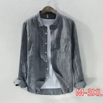 

New style long-sleeved linen shirt men brand solid cotton men shirt casual stand collar mens shirts chemise dropshipping
