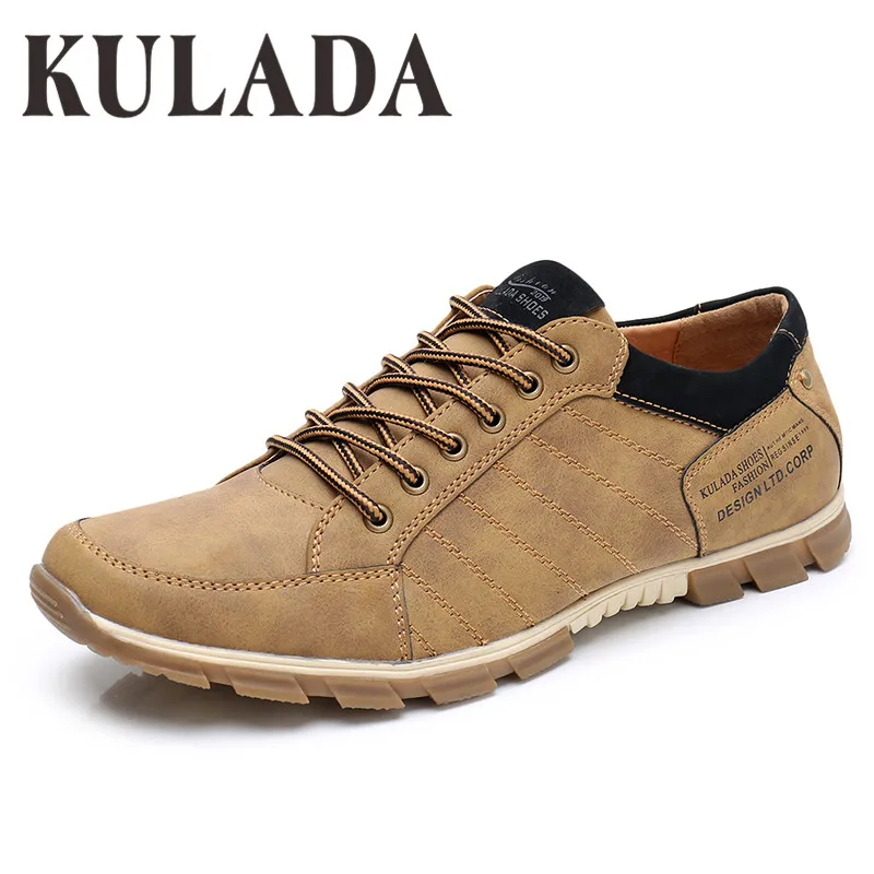 KULADA Newest Shoes Men's Casual Shoes Fashion Men PU Leather Comfortable Men Lace-up Hand-Made Shoes