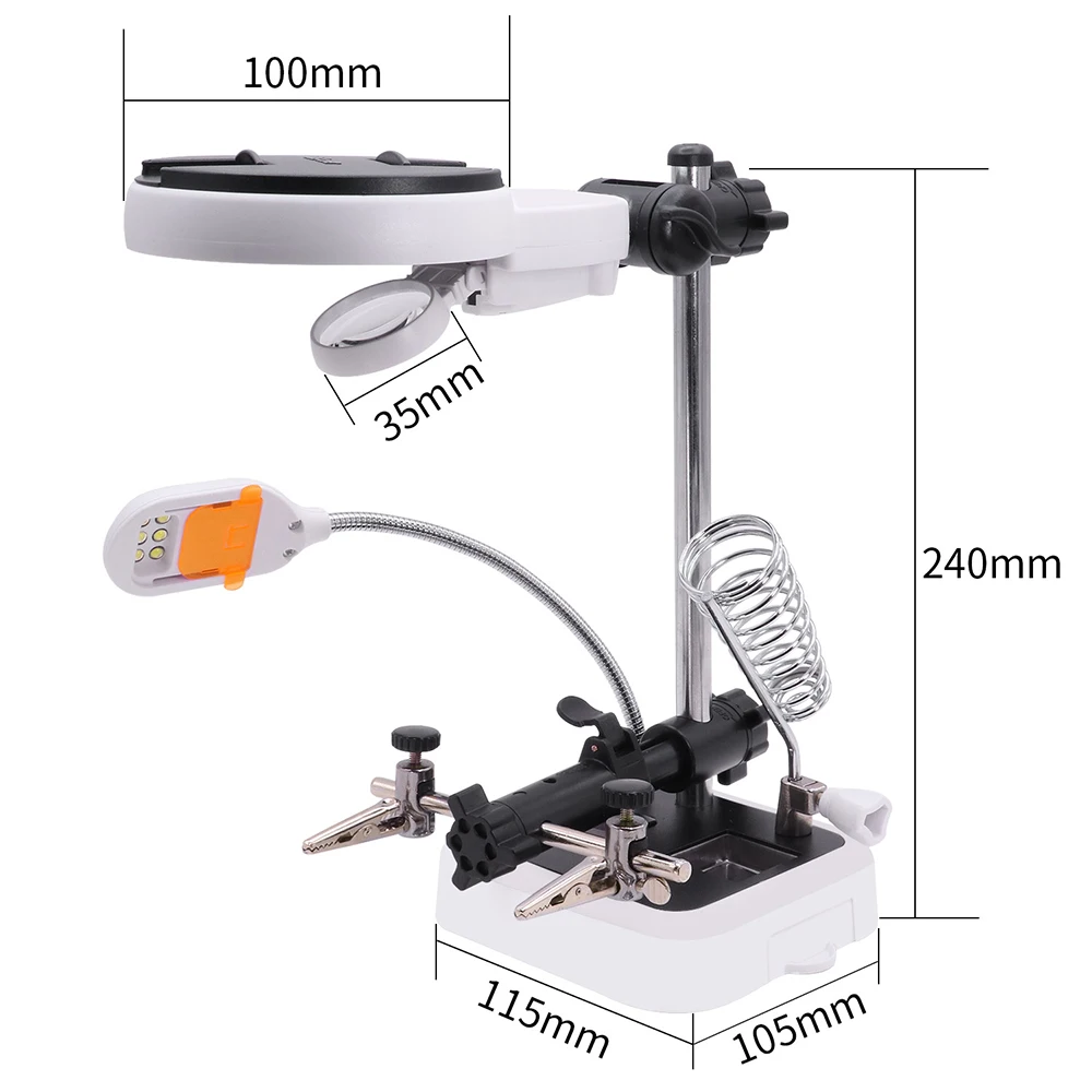 Новая настольная Лупа теплый холодный цвет светодиодный световые лупы помощь руки Вспомогательный зажим Аллигатор клип Третий ручной паяльный кронштейн