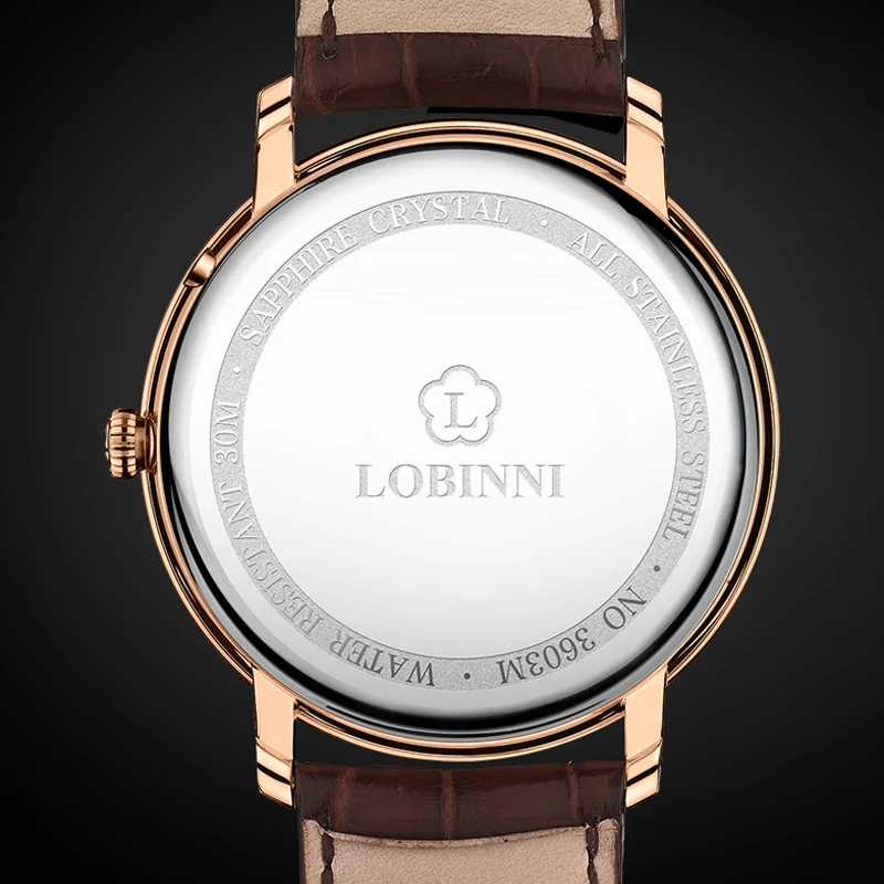 LOBINNI Роскошные Брендовые мужские часы сапфир водонепроницаемый Moon Phase кварцевые