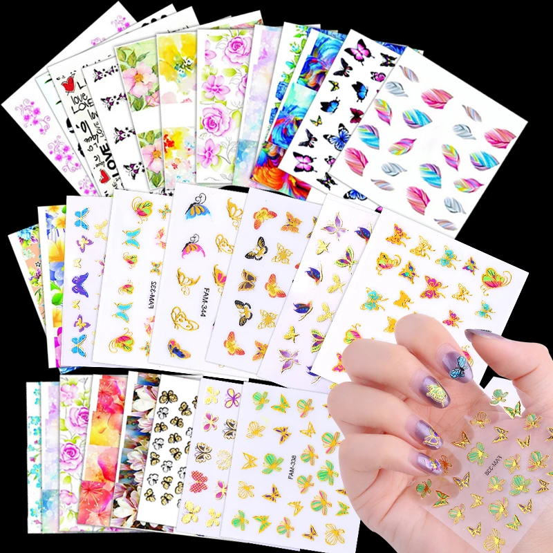 

35PC Designs Nail Stickers Set Mixed Floral Geometric Nail Art Decoration Water Transfer Decals Sliders Flower Stickers Manicure