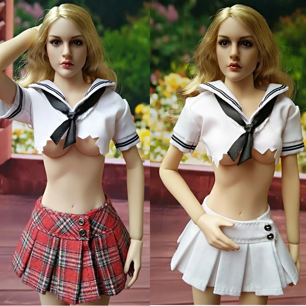 

1/6 Scale Female Sexy Clothes School Uniform Girls Short Sailor Shirt & MiniskirtFit For 12'' Seamless Body