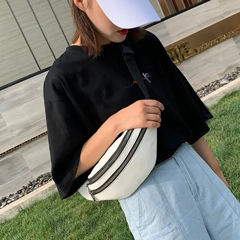 

Men and women fashion casual personality Double Zipper Bags leather solid color Shoulder diagonal cross-body bag waist bag bols