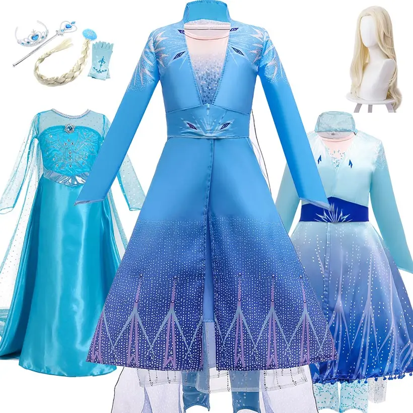 

3-12T Fantasy Girls Princess Elsa Dress Snow Queen 2 Kids Halloween Party Carnival Cosplay Costume Children Elza Anna Congelados