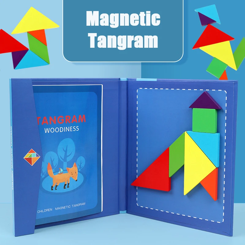 

Magnetic Tangram wooden colorful early education building board children's brain development educational toys jigsaw puzzle
