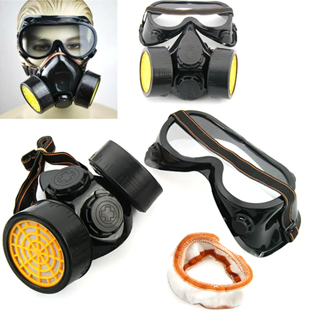 

Industrial Chemical Gas Anti-Dust Spray Paint Dual Respirator Mask With Goggles Safety Work Filter Dust Mask