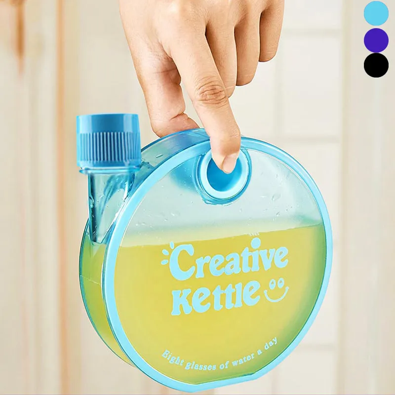Portable 350ML Round Flat Plastic Water Bottle Gift Student Movement Sports Kettle JAN88