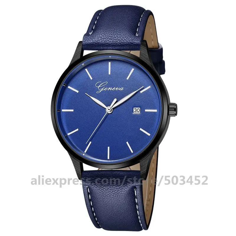 100 шт./лот, модные часы Geneva 668, кожаные спортивные часы для мужчин, заводская цена, наручные часы,, повседневные часы - Цвет: blue black blue