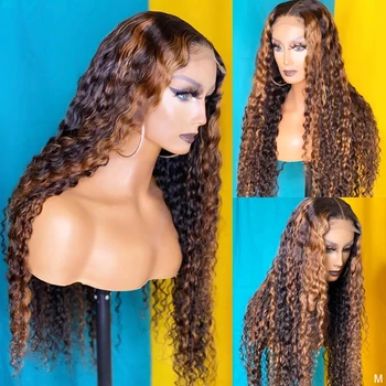 

Ombre Curly 13x4 Lace Front Human Hair Wigs Pre Plucked 1B27 Honey Blonde Highlight Curly 150% Brazilian Remy Hair Glueless Wig