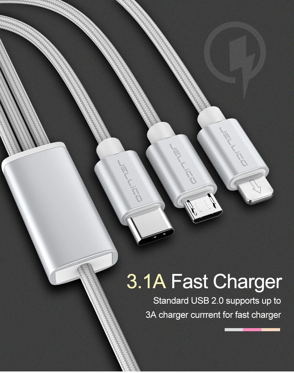 Jellico 3 в 1 USB кабель Мобильный телефон Тип C для samsung S9 зарядный кабель для iPhone XS MAX 8 Micro USB зарядное устройство провод шнур