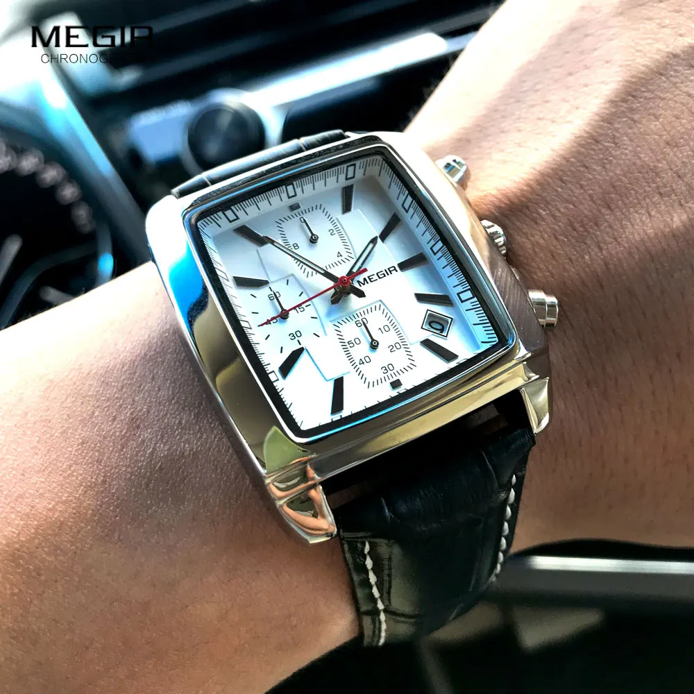 Megir Luxury Men's Waterproof Leather Chronograph Watch - Fashionable Casual Design with Free Shipping