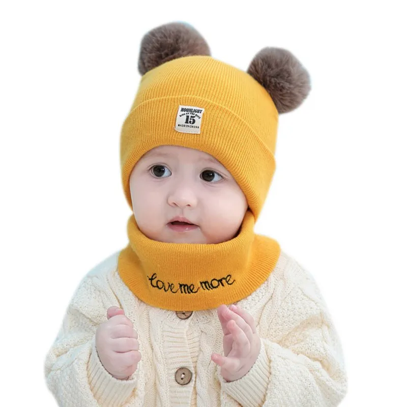 Детская зимняя теплая Милая шапка, шарф с шариками, дизайнерская шапка, хлопковые шарфы-снуды, набор головных уборов - Цвет: As the picture shows