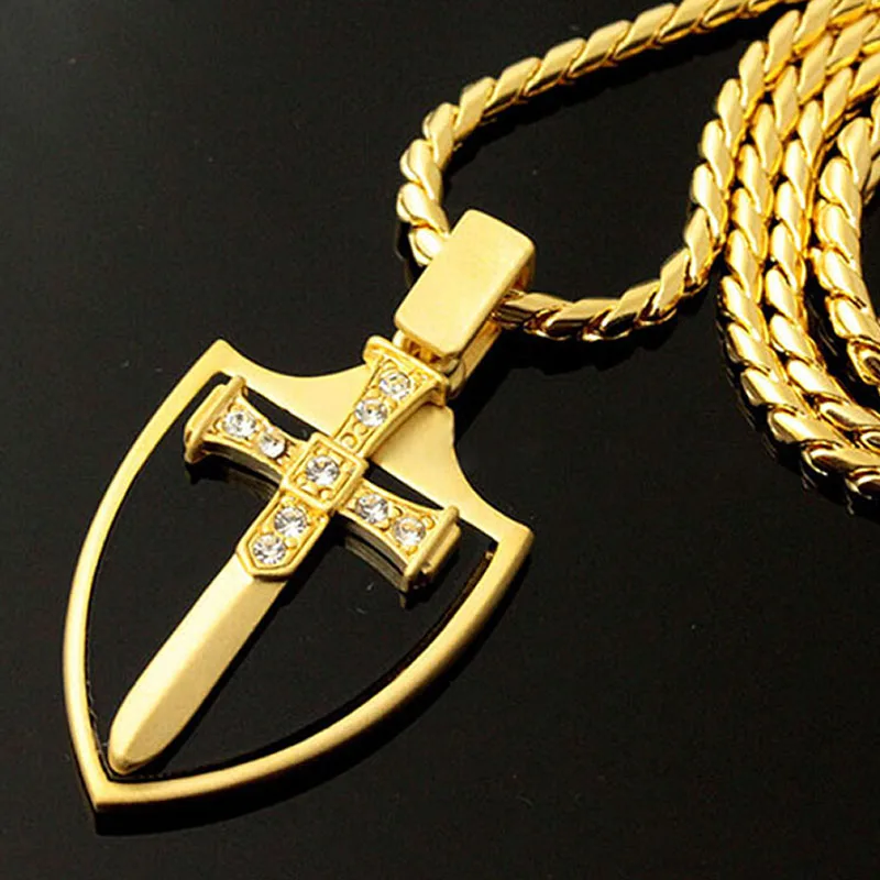 Shield Pendant Sword Necklace Hollow Men's Fashion Jewelry Luxury Cheap Stuff Goth Jewlery Pendants Indie | Украшения и