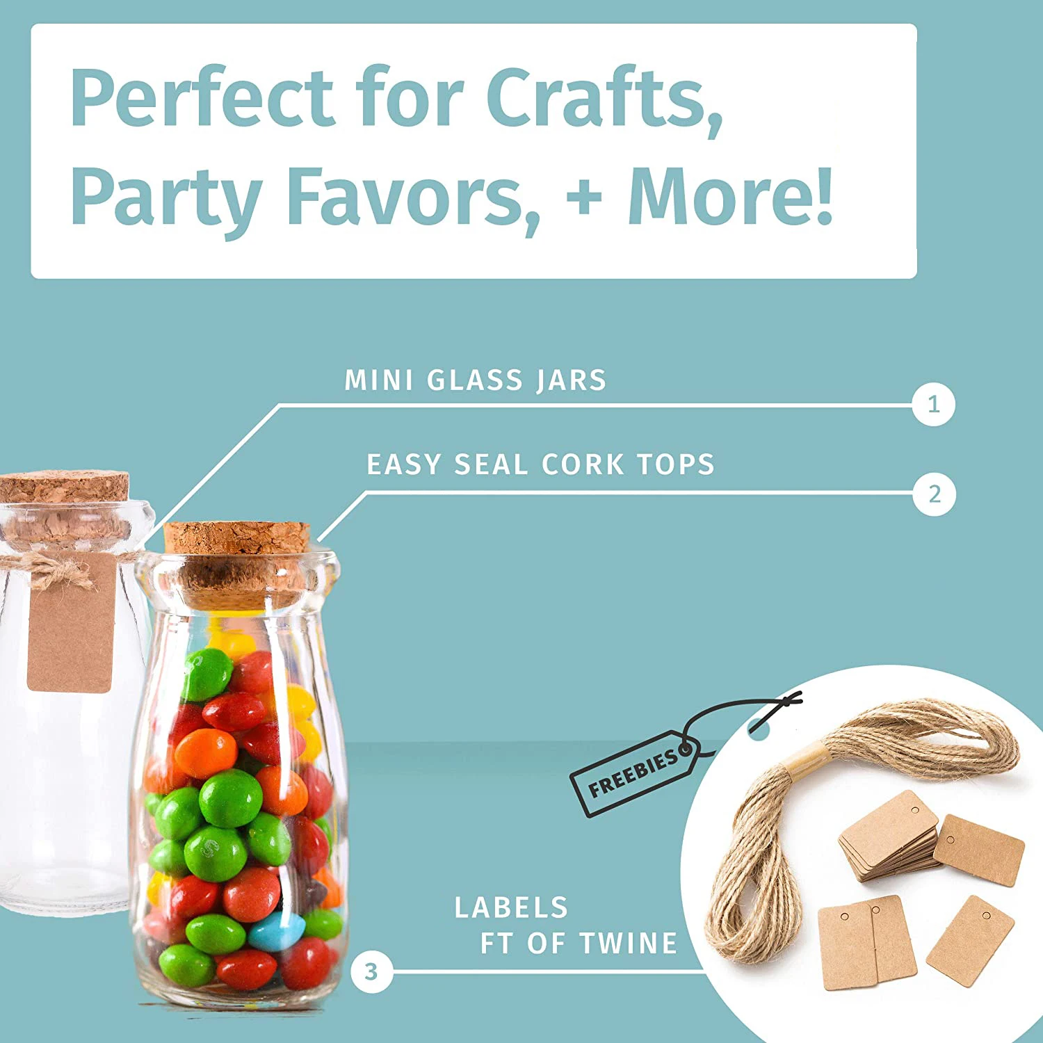 Small Glass Bottles with Cork - 3.4 oz Mini Jars with Lids for Party Favors, Wedding, Apothecary, Spices, Candy Containers 2