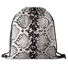 Сумка с карманом и веревкой, с рисунком змеиной кожи, рюкзак на шнурке для женщин и мужчин, повседневный рюкзак для девочек Mochila Feminina