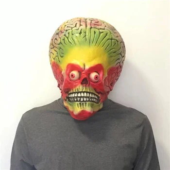 

Attacks Martian Soldie Halloween Mask Full Head Latex Scary Alien Brain Party Mask UFO Mars Cosplay Costume Props