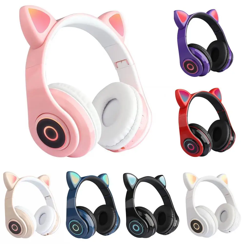 LED Light Cuet Cat Ear Headphones Bluetooth 5 0 HiFi Music Stereo Bass Headset Kids Girls Foldable Noise Cancelling Headphones