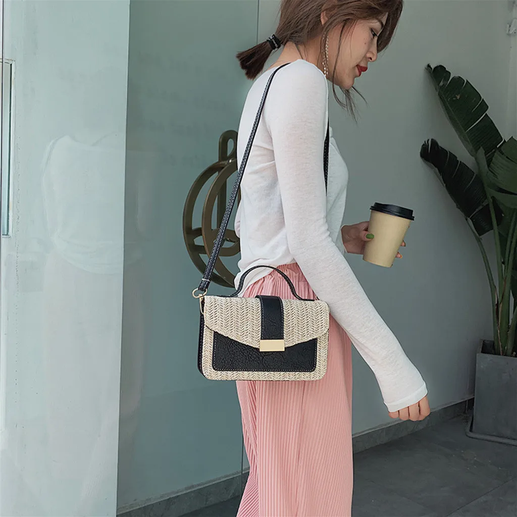 

Women Beach Straw Bucket Bag Burlap Square Bag Messenger Bag Ladies Party Handbags Simple Small Square Bag torebki damskie