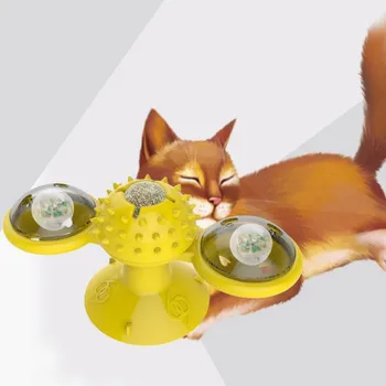 

Pet Cat Windmill Turntable Cat Toy Cat Teeth Cleaning Molar Supplies Cat Interactive Luminous Led Ball Toys Sucker Safety Catnip