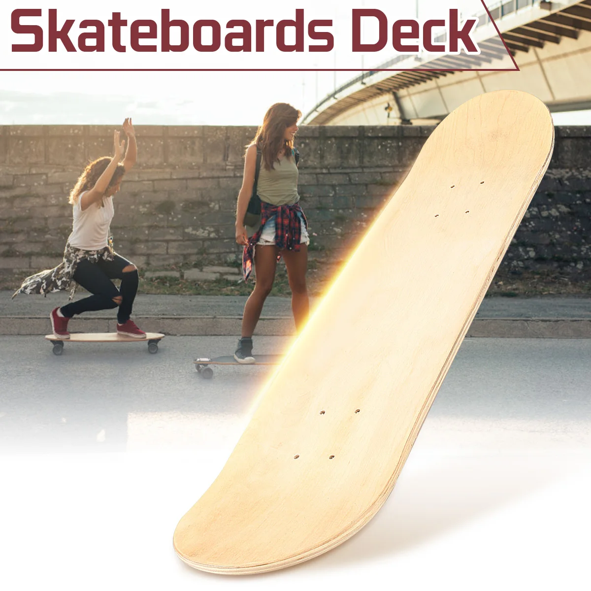 Planche de skateboard vierge en érable - 15 x 60 cm - 7 plis - Bois naturel  - Double queue unie - Concave - Light Deck en vrac - Pour décoration de la