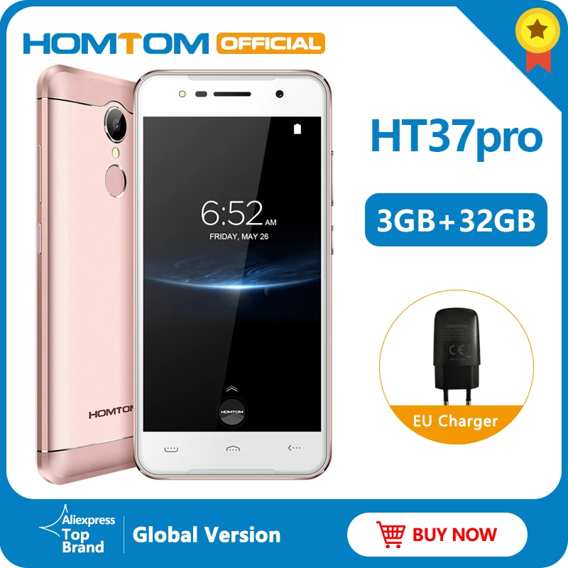 

HOMTOM HT37 Pro 4G Smartphone Double Speaker MTK6737 5.0 Inch HD Android 7.0 3GB+32GB 13MP 3000mAh Fingerprint ID Mobile Phone