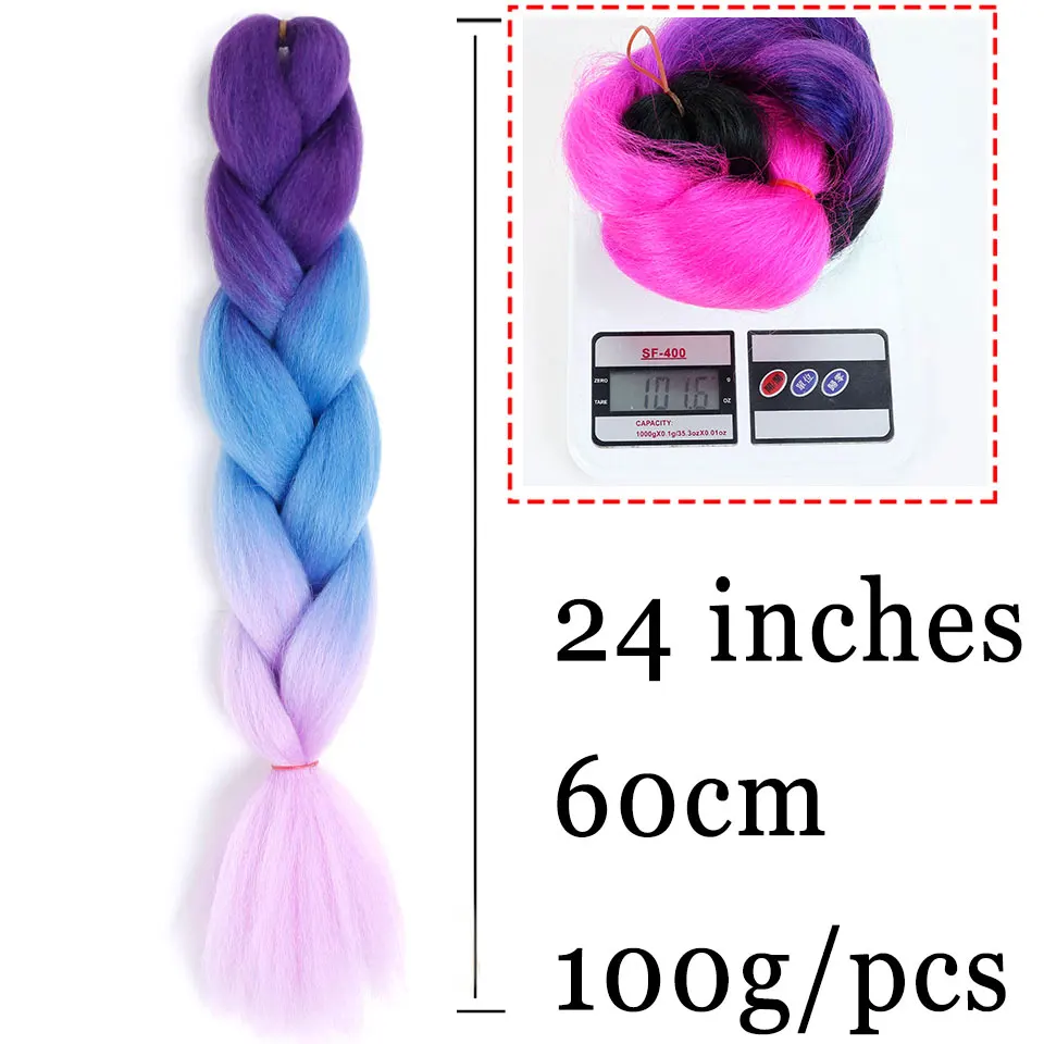 Nero/Marrone Scuro/Chiaro Extension Per Capelli Treccine Africane 24" Treccia Capelli Extension Colorate Ombre Jumbo Synthetic Braiding Hair - Foto 2