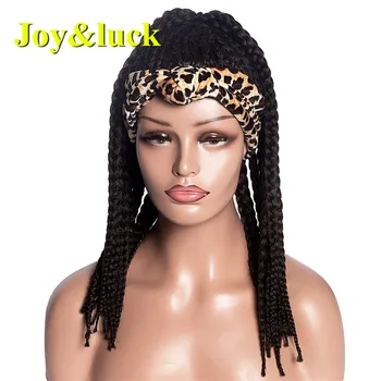

Joy&luck African Turban Wig Wrp and Wig Linked Headband Wigs Box Braids Synthetic Head Wrap Wig