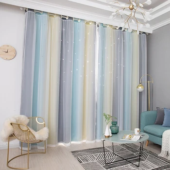 

Hollow Star Sheer Curtain Window Curtains For Girl Kids Bedroom Blackout Window Drapes Curtain Decoration For Home Rainbow Color