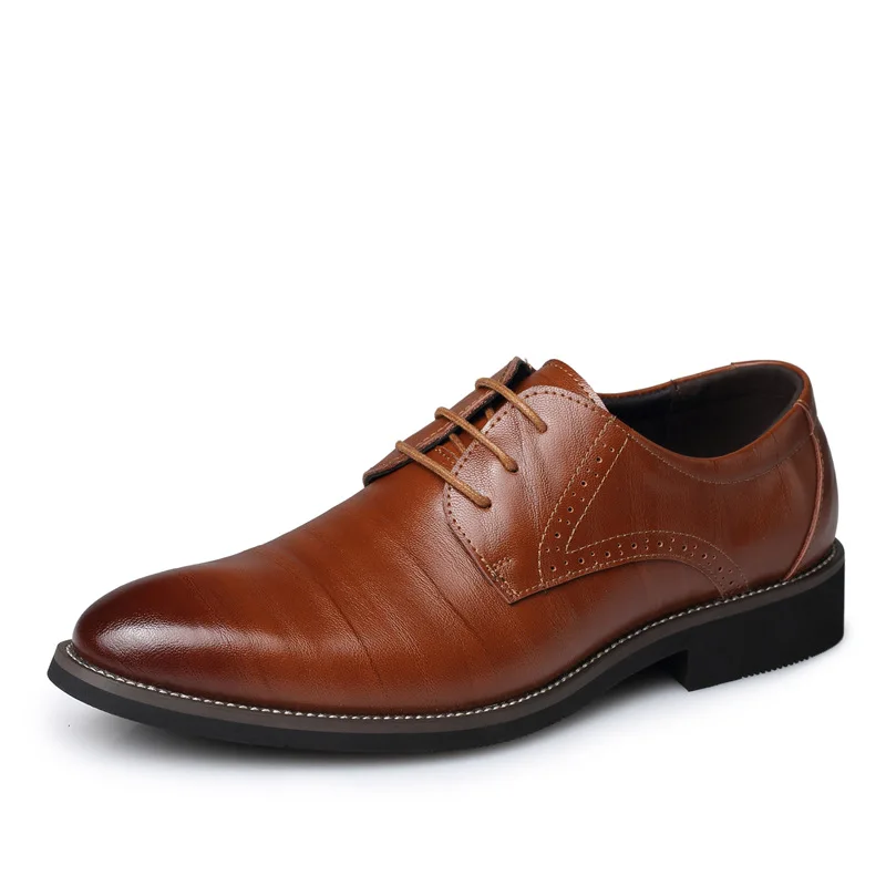 Мужские официальные кожаные туфли на шнуровке; коллекция года; сезон весна-осень; туфли дерби с острым носком для деловых мужчин; дышащая обувь; большие размеры - Цвет: yellow