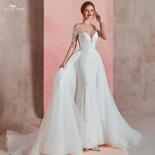 RSW1583 2 в 1 Съемный Поезд Африканский Свадебный платье с длинными рукавами О декольте Иллюзия сзади жемчуг бисером свадебное платье с юбкой-годе