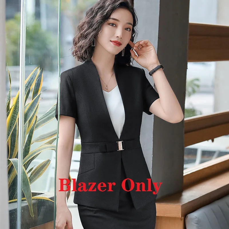 Black Blazer Only Новинка, летний официальный женский серый Блейзер, женские деловые костюмы с юбкой и пиджаком, комплекты одежды для работы, Офисная форма, стиль - Цвет: Black Blazer Only