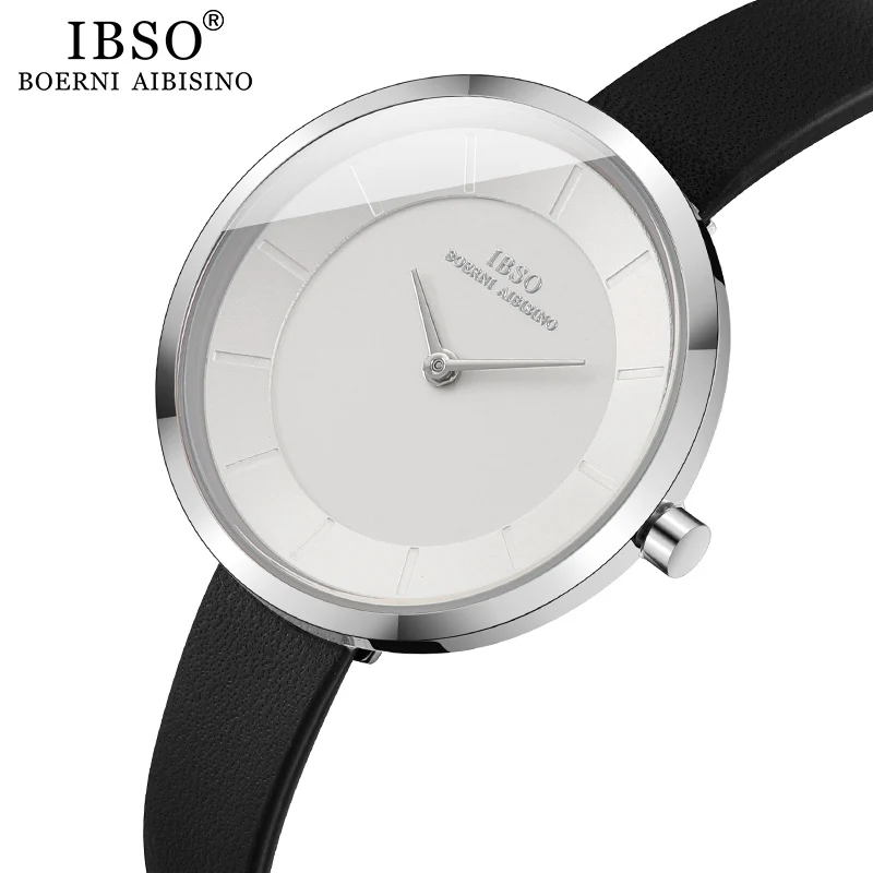 IBSO Women's Quartz Watch Simple Waterproof Clock Hours Fashion Montre Femme Ladies Quartz Leather Waterproof Wristwatch