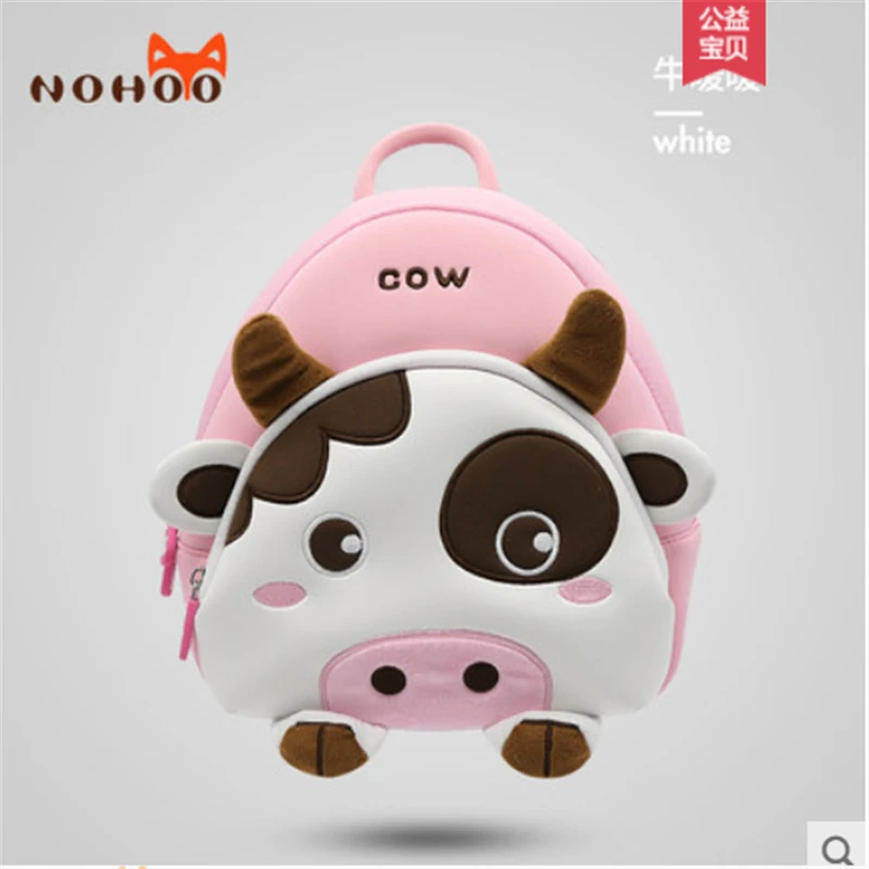 Детские рюкзаки, детские школьные сумки для детского сада, 3D Мультяшные неопреновые детские сумки, школьные сумки с животными для мальчиков и девочек, mochila - Цвет: Cow