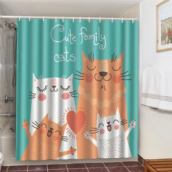 

Cute Family Cats Waterproof Fabric Shower Curtains Set With Hooks Bath Screen Children's Favorite High Quanlity douchegordijn 3d