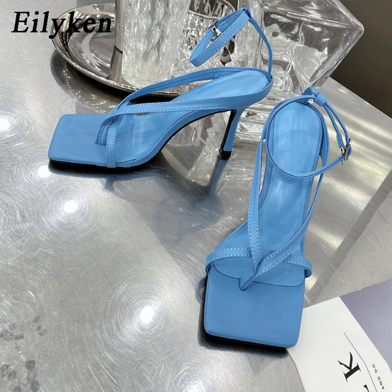 Women High Heels Ankle Buckle Sandals Narrow Band Gladiator Women Sandals Thin High Heels Shoes Elegant Square Toe Ankle Buckle Strap Party Pumps