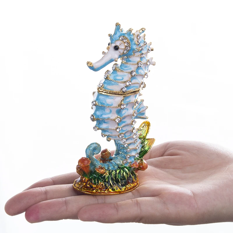 H& D безделушка, коробка с кристаллами, украшенная эмалью, Seahorse, Ювелирное кольцо, держатель, ручная работа, Sealife фигурка, коллекционное украшение, подарок
