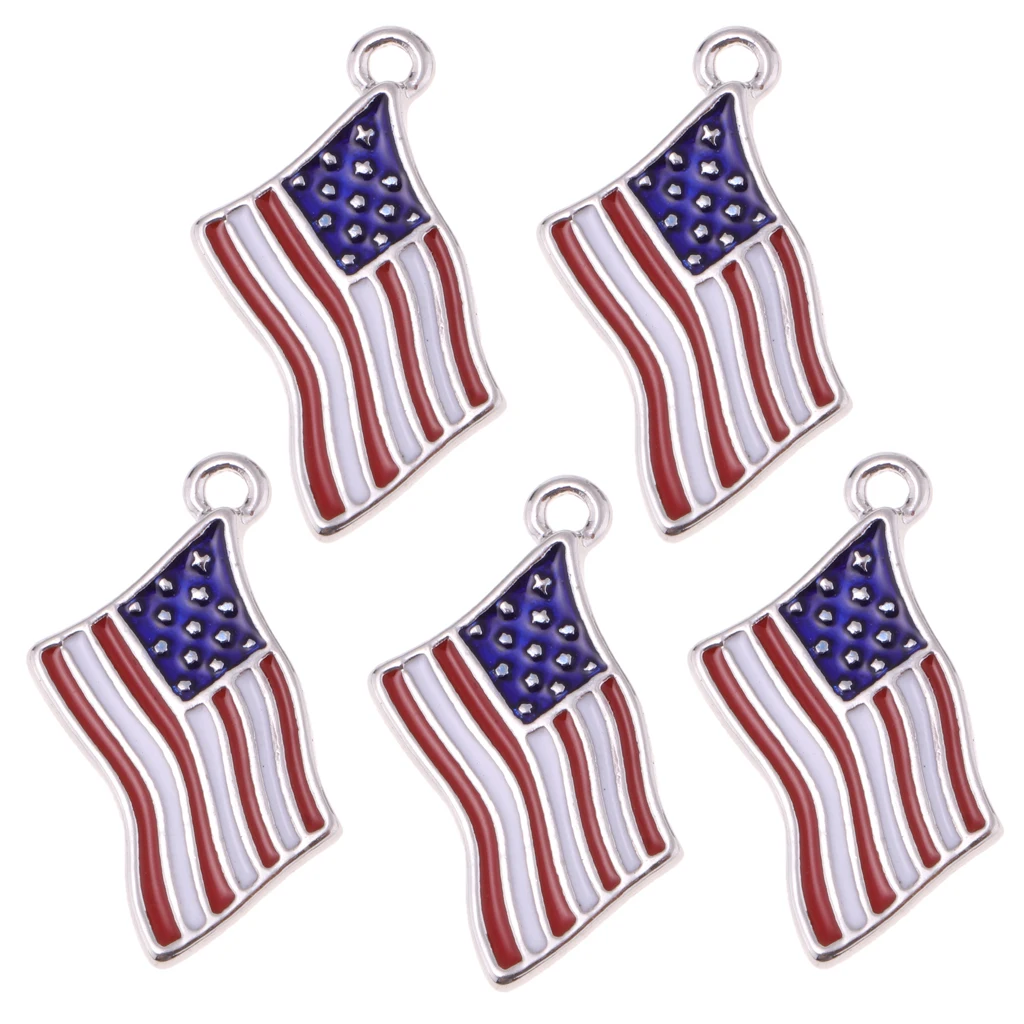 5PCS USA American Flag Alloy Enamel Charms Pendant Patriotic Jewelry Findings