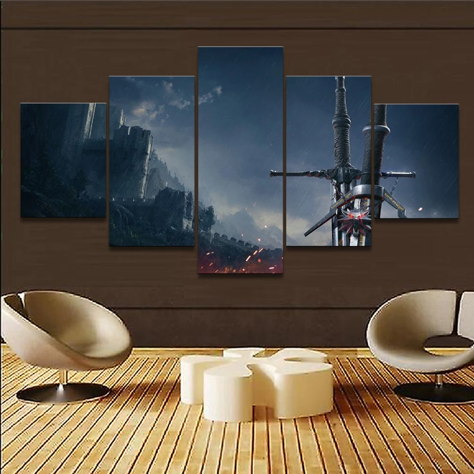 

Home Decor Hd Print Canvas Wall Artwork Painting 5 Pieces Witcher 3 Picture Modular Modern Game Poster For Living Room Framed