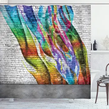 

Rustic Home Decor Shower Curtain by , Abstract Graffiti Painted on Wall Harmony of Colors Street Art Fresco Print, Fabric