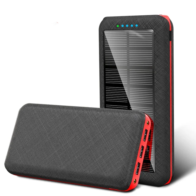 Solar Portable 80000mAh Qi Wireless Fast Charging Power Bank External Battery for Xiaomi Samsung IPhone Wireless red