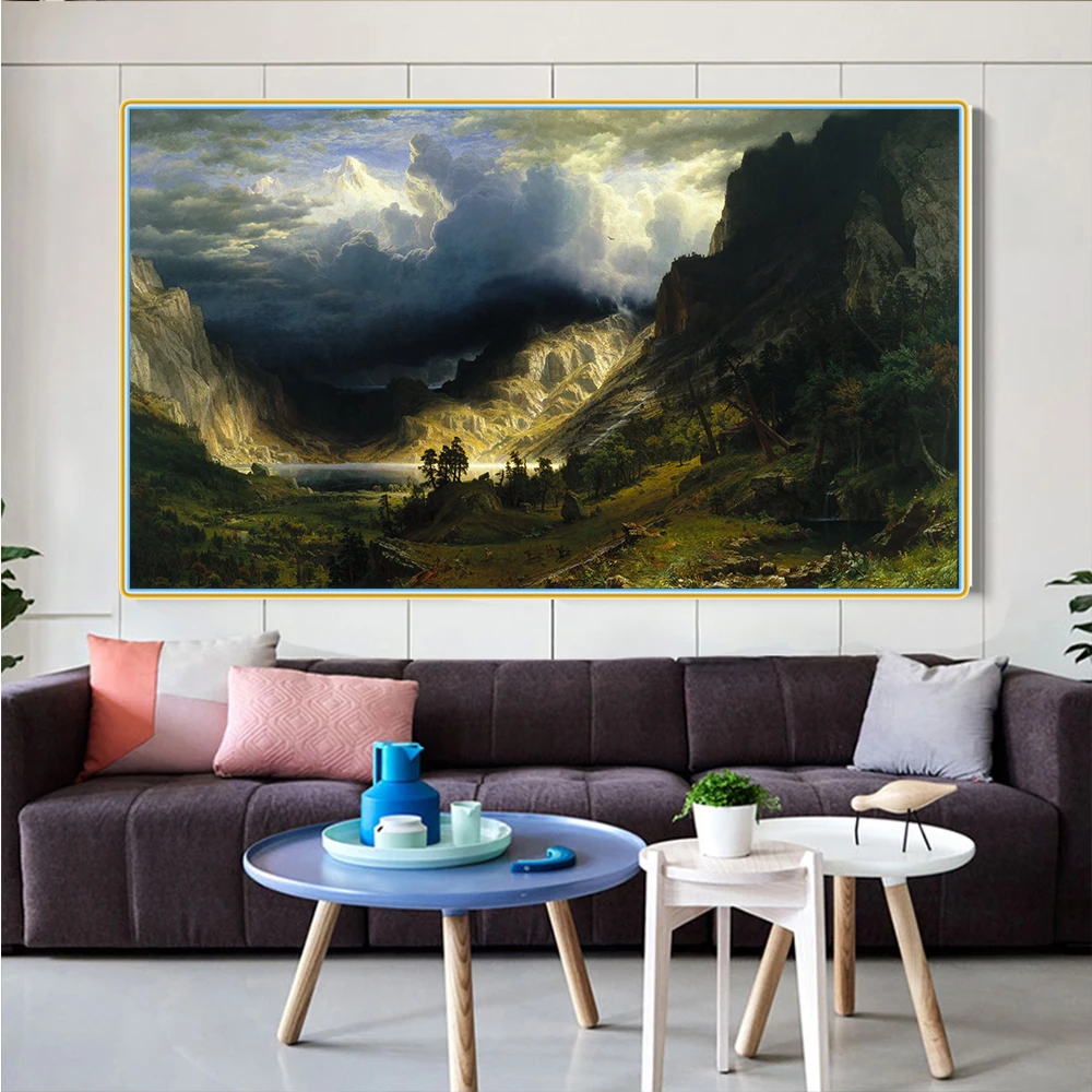 Цитон Альберт биерштадт Storm Буря в Скалистых горах Canvas холст искусство Масляная