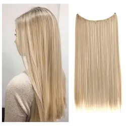 POPUKAR Halo Hair Extensions Dirty Blonde Secret Wire Headband Straight Long 22 Inch for Women Heat Resistant Fiber No Clip