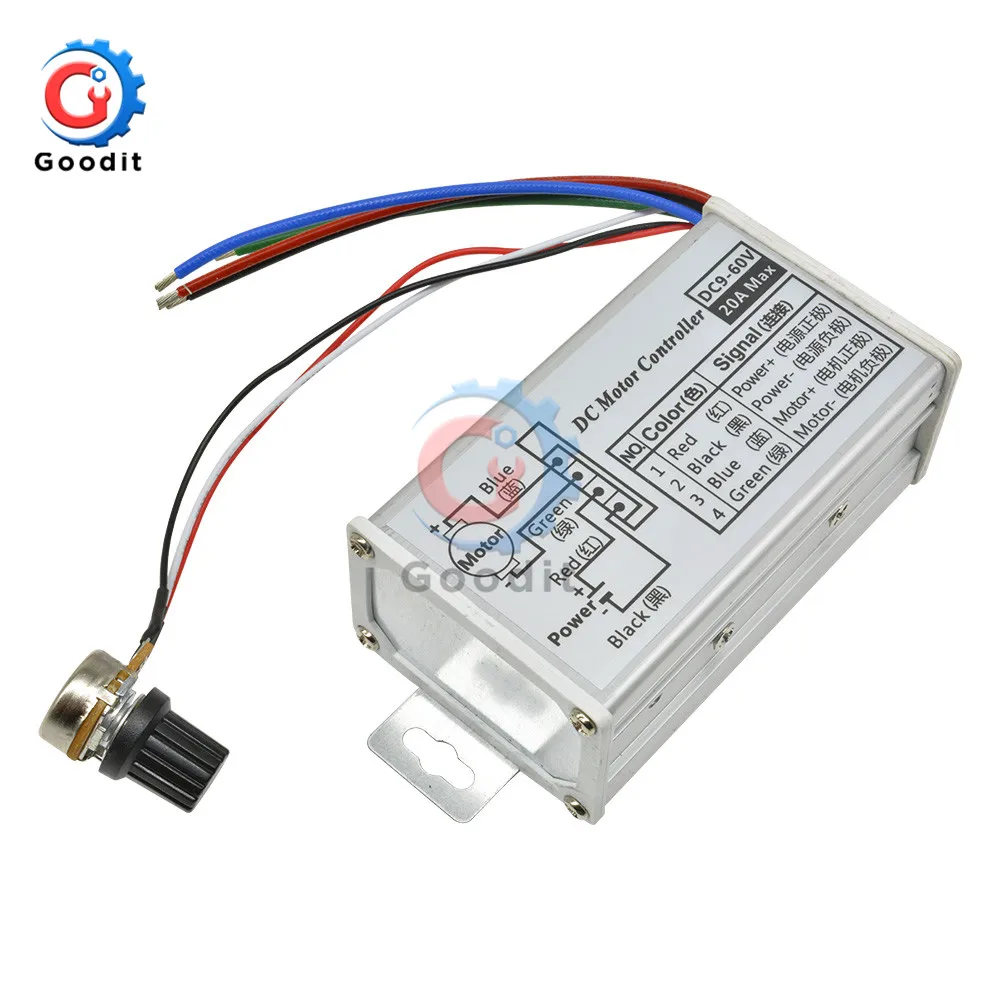 DC9-60V 9-60V PWM DC Motor Speed Controller Stepless 12V 24V 60V MAX 20A Pulse Width Modulator Motor Speed Regulator Switch dc motor speed controller motor speed controller electric motor speed controller