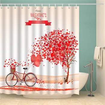 

Hand Painted Red Heart Shower Curtain Mildew And Waterproof Printed Bath Screen Romantic Beautiful Curtain For Bathroom