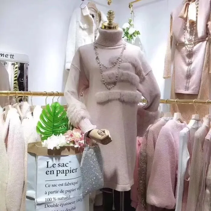 D00740 pink Водолазка из натурального кроличьего меха вязанный зимний свитер женский вязаный Свободный пуловер Джемпер pull femme рукав «летучая мышь» негабаритный свитер-накидка - Цвет: D00740 pink