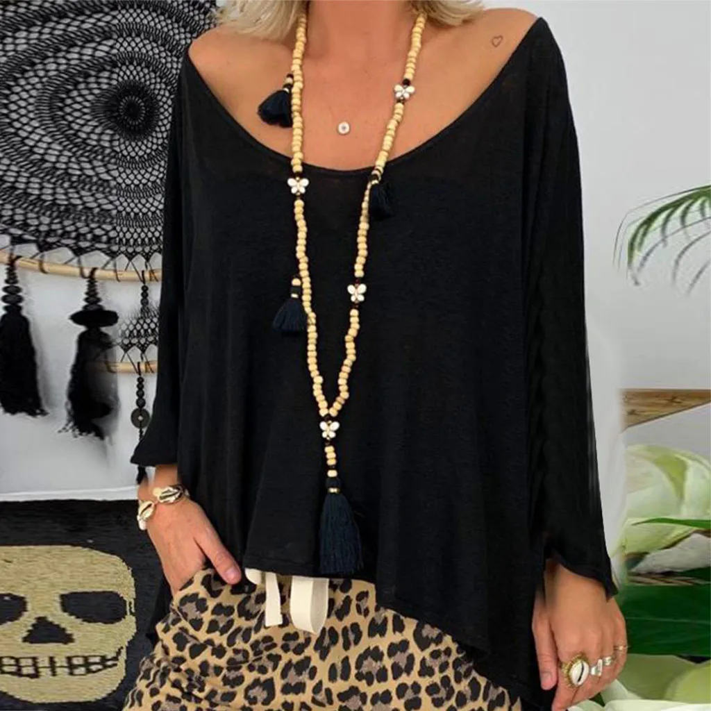 

JAYCOSIN Shirts Women's Leisure Plus Size Solid color Long Sleeve Wide round neck Button Pullover Tops Shirt Pullover Haut Femme