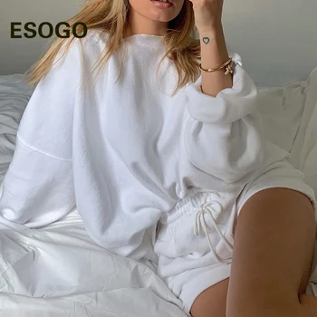 

Solid Blue Loose Casual Woman Hoodie Cotton Long Sleeve White Elastic Autumn Winter Hoodies Women Sweatshirt Harajuku