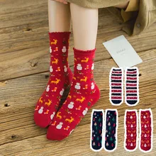 Новинка; зимние теплые рождественские носки для женщин в японском стиле Харадзюку; Милые Удобные носки в полоску с изображением рождественской елки, снежинки, оленя; рождественские носки